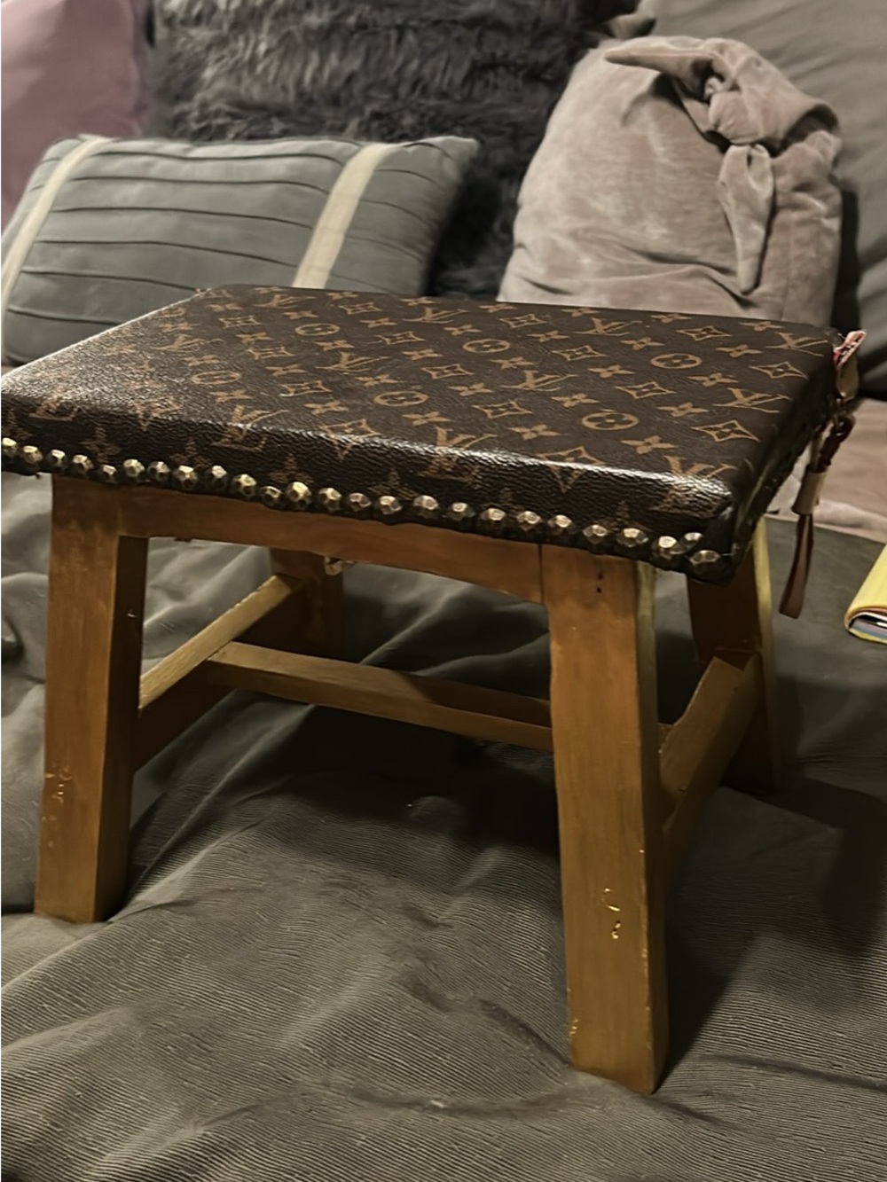 Louis Vuitton Brown Monogram Upholstered Accent Stool